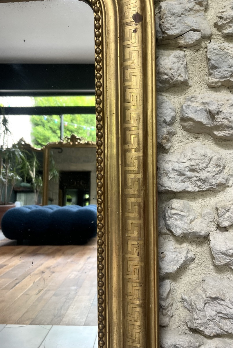 Antique Louis-philippe Beaded Mirror 99.5/75.5cm Sublime Gold Leaf Geometric Decorations-photo-6