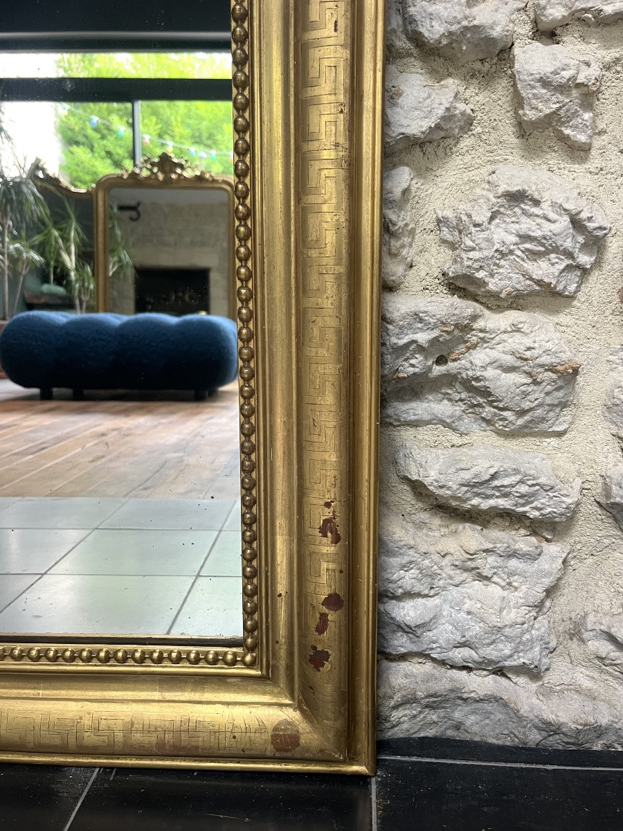 Antique Louis-philippe Beaded Mirror 99.5/75.5cm Sublime Gold Leaf Geometric Decorations-photo-7