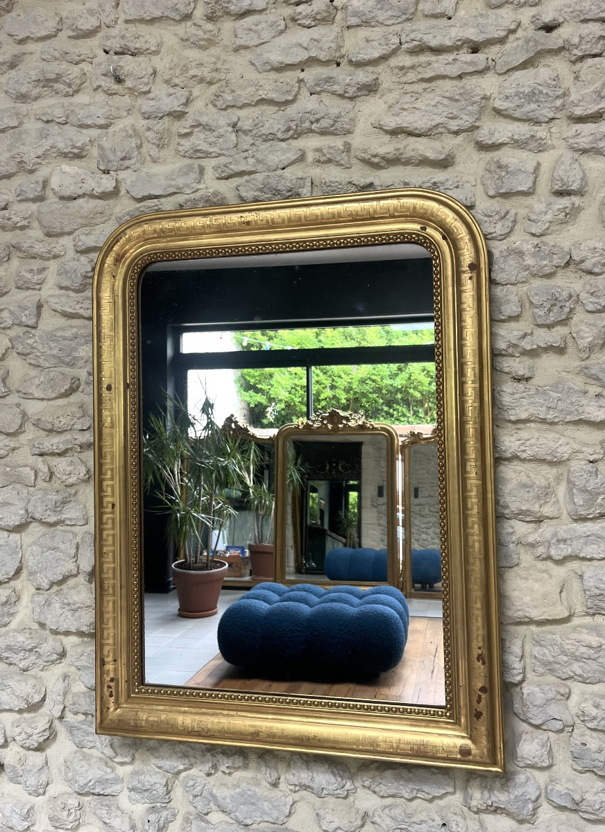 Antique Louis-philippe Beaded Mirror 99.5/75.5cm Sublime Gold Leaf Geometric Decorations
