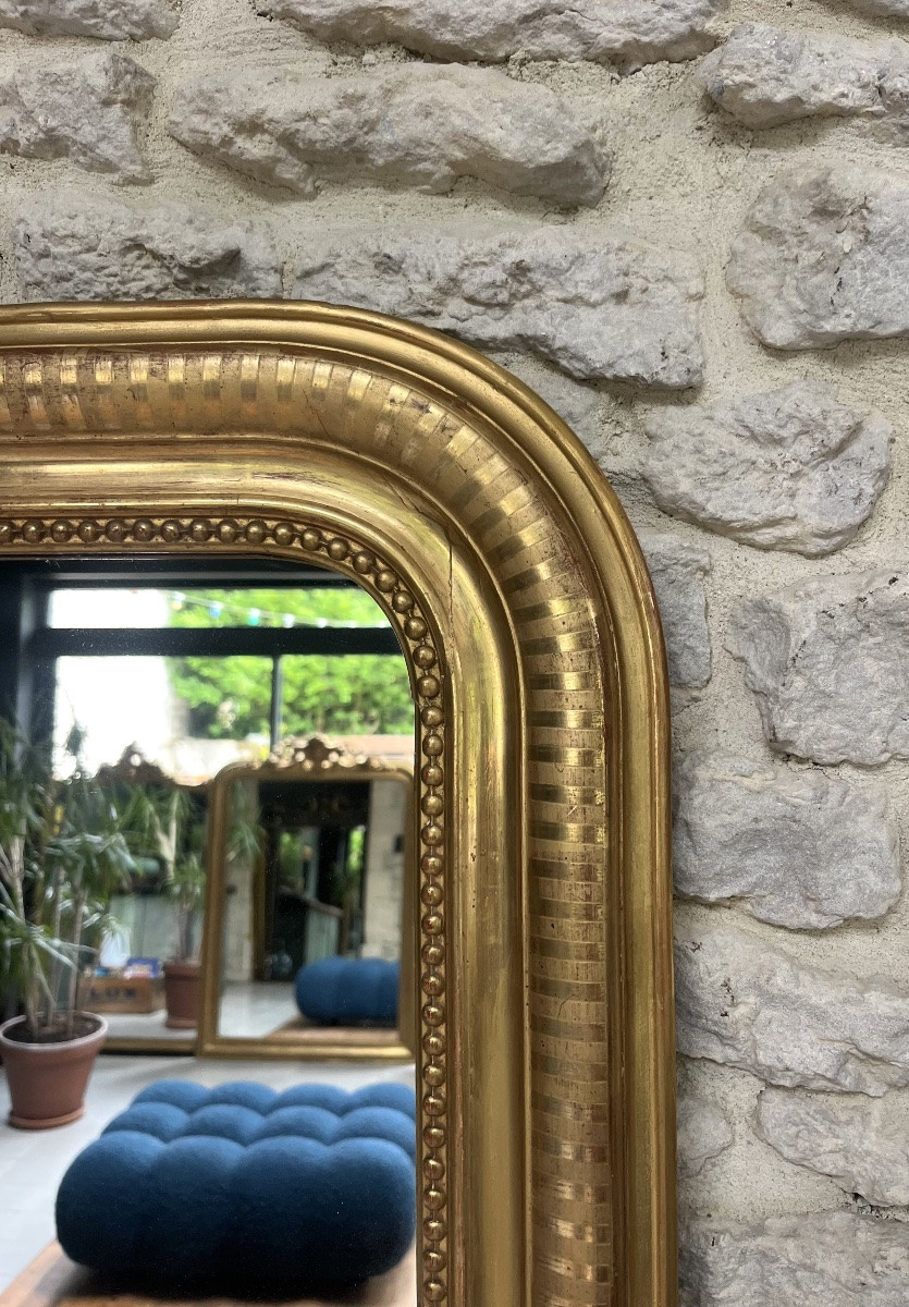 Miroir ancien 91,5/68,5cm  Louis-Philippe perlé doré à la feuille d’or décors géométriques -photo-4