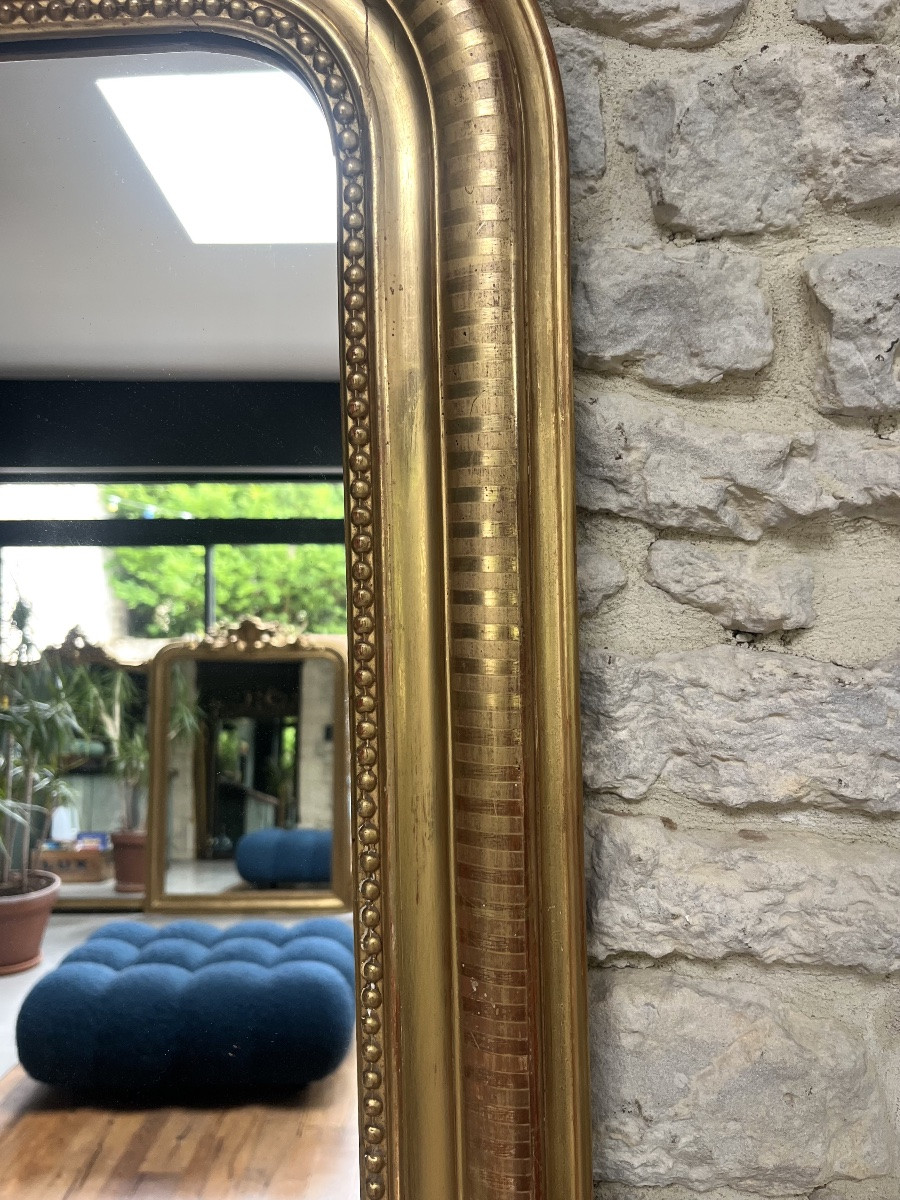 Miroir ancien 91,5/68,5cm  Louis-Philippe perlé doré à la feuille d’or décors géométriques -photo-2