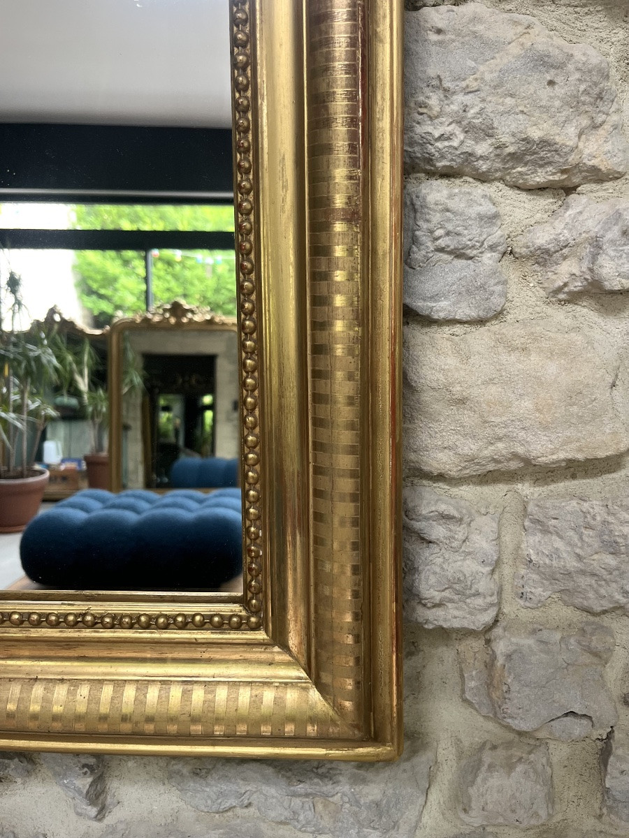 Miroir ancien 91,5/68,5cm  Louis-Philippe perlé doré à la feuille d’or décors géométriques -photo-3