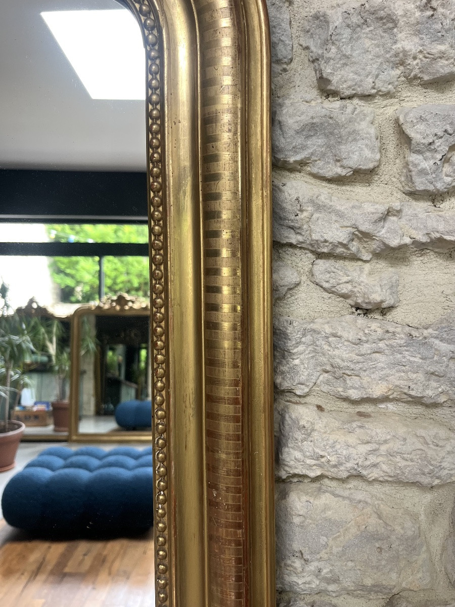 Miroir ancien 91,5/68,5cm  Louis-Philippe perlé doré à la feuille d’or décors géométriques -photo-5