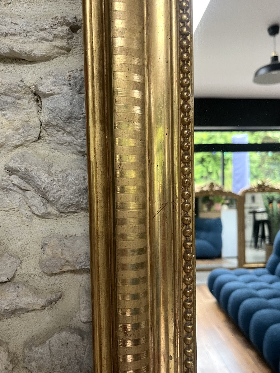 Miroir ancien 91,5/68,5cm  Louis-Philippe perlé doré à la feuille d’or décors géométriques -photo-6