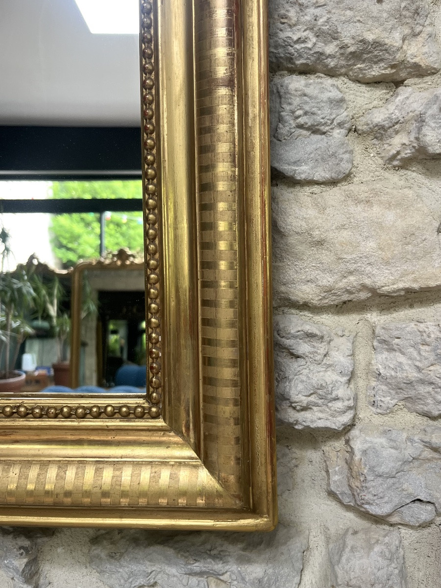 Miroir ancien 91,5/68,5cm  Louis-Philippe perlé doré à la feuille d’or décors géométriques -photo-8