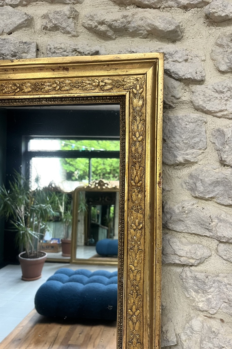 Antique Mirror 88.5/56.5cm Gilded With Gold Leaf, Mercury Glass, Fireplace Overmantel-photo-5