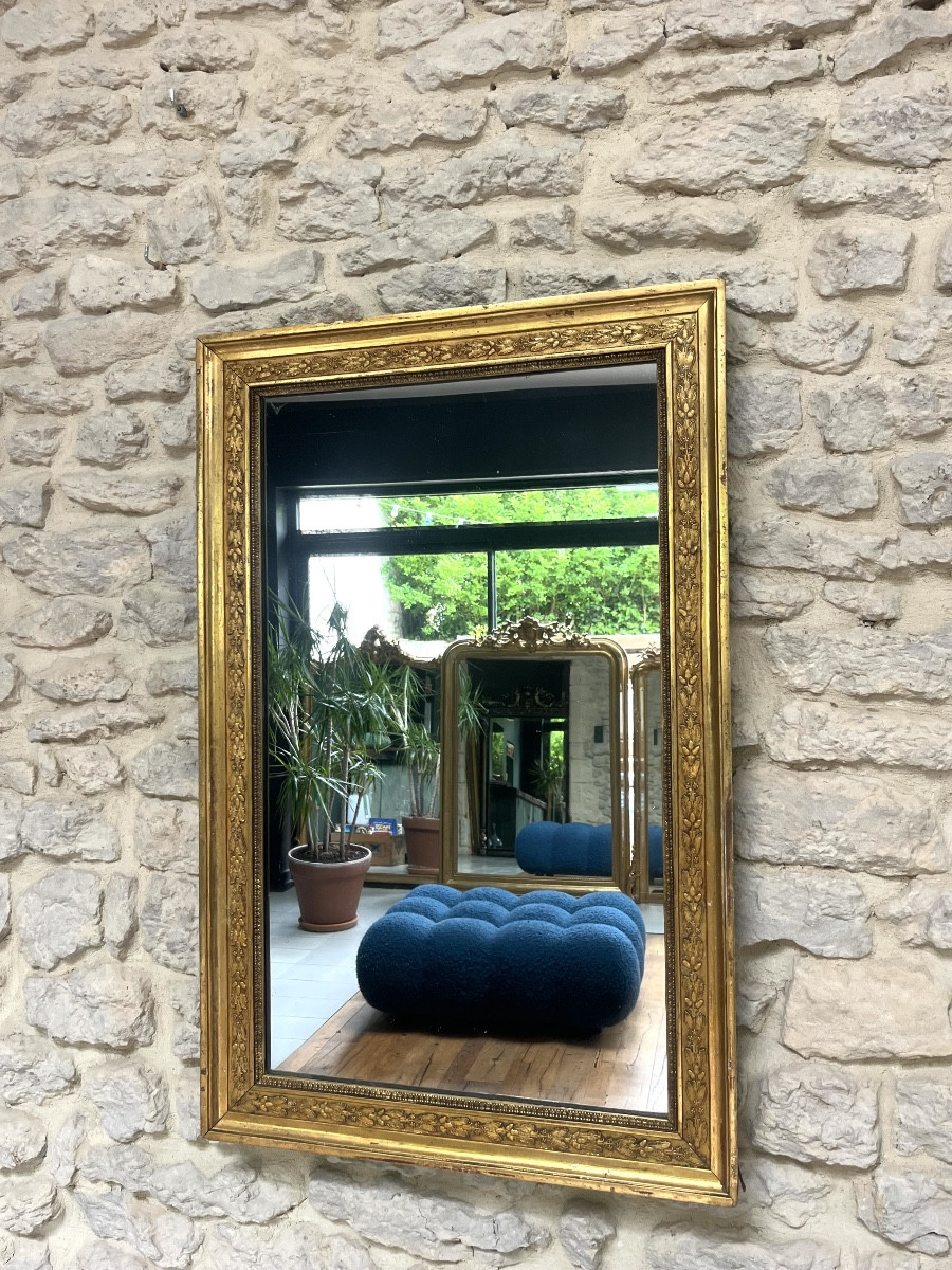 Antique Mirror 88.5/56.5cm Gilded With Gold Leaf, Mercury Glass, Fireplace Overmantel