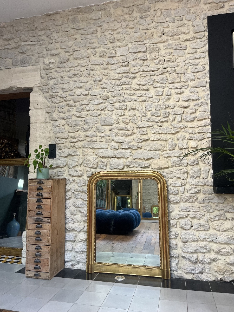 Antique Louis-philippe 99.5/81cm Mantel Mirror With Gold Leaf Beading, Trumeau-photo-2