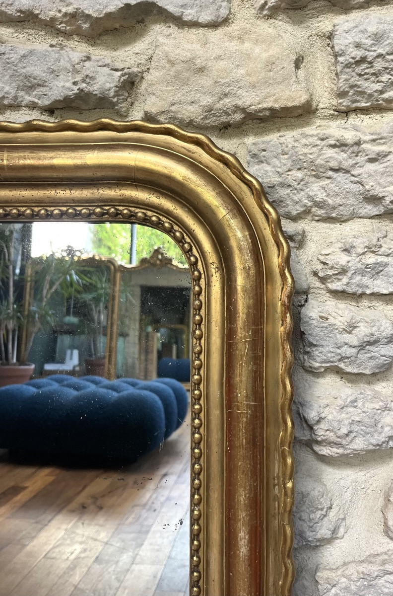 Antique Louis-philippe 99.5/81cm Mantel Mirror With Gold Leaf Beading, Trumeau-photo-3