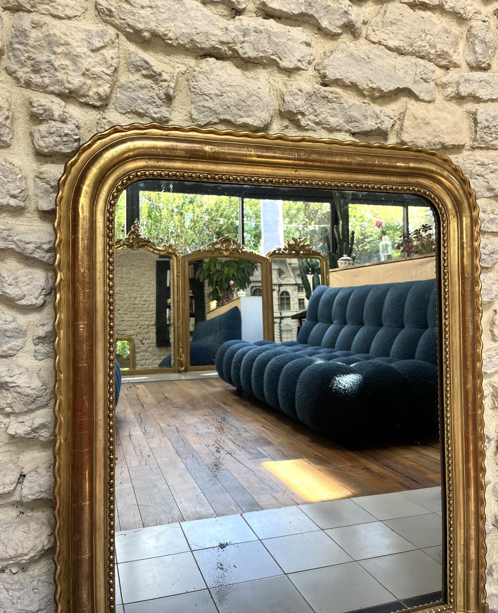 Antique Louis-philippe 99.5/81cm Mantel Mirror With Gold Leaf Beading, Trumeau-photo-1