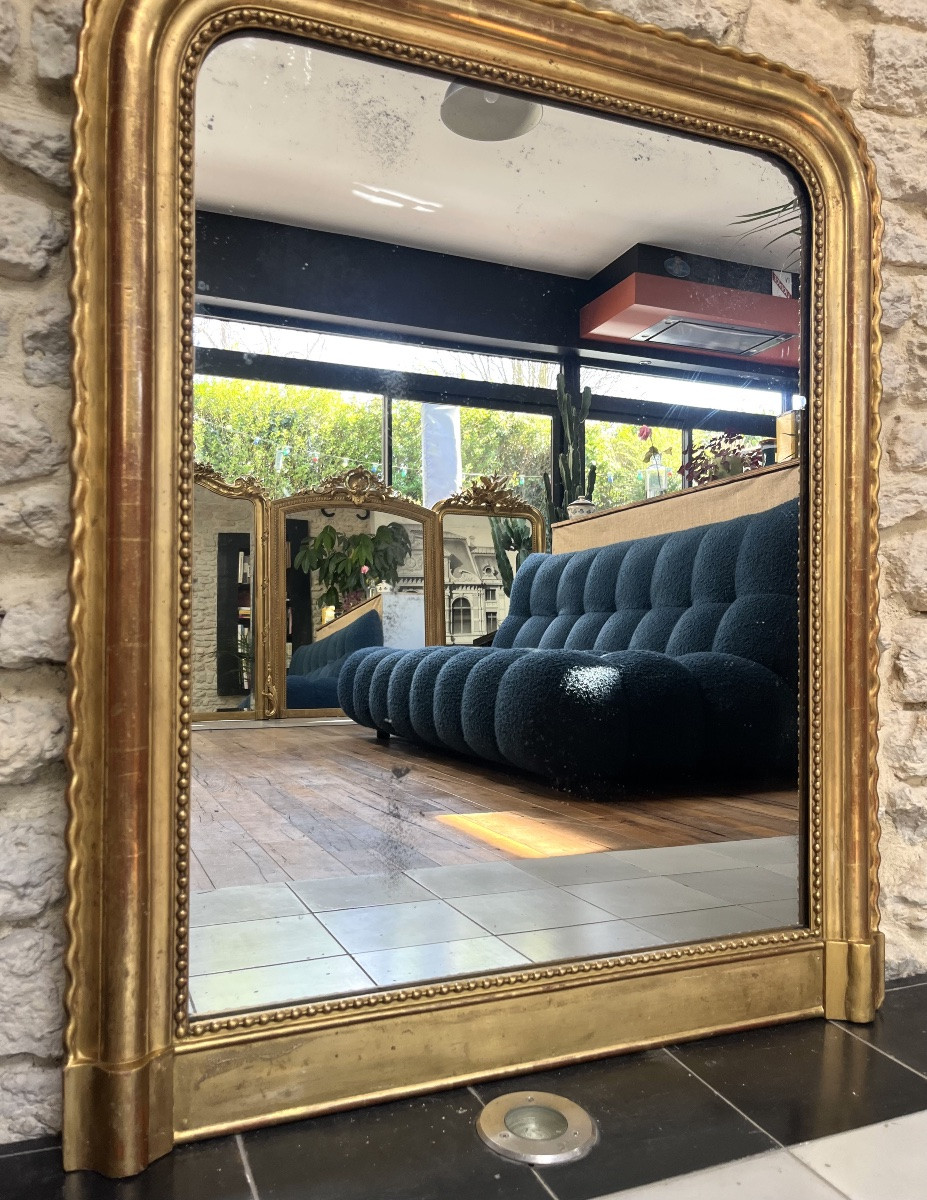 Antique Louis-philippe 99.5/81cm Mantel Mirror With Gold Leaf Beading, Trumeau-photo-2
