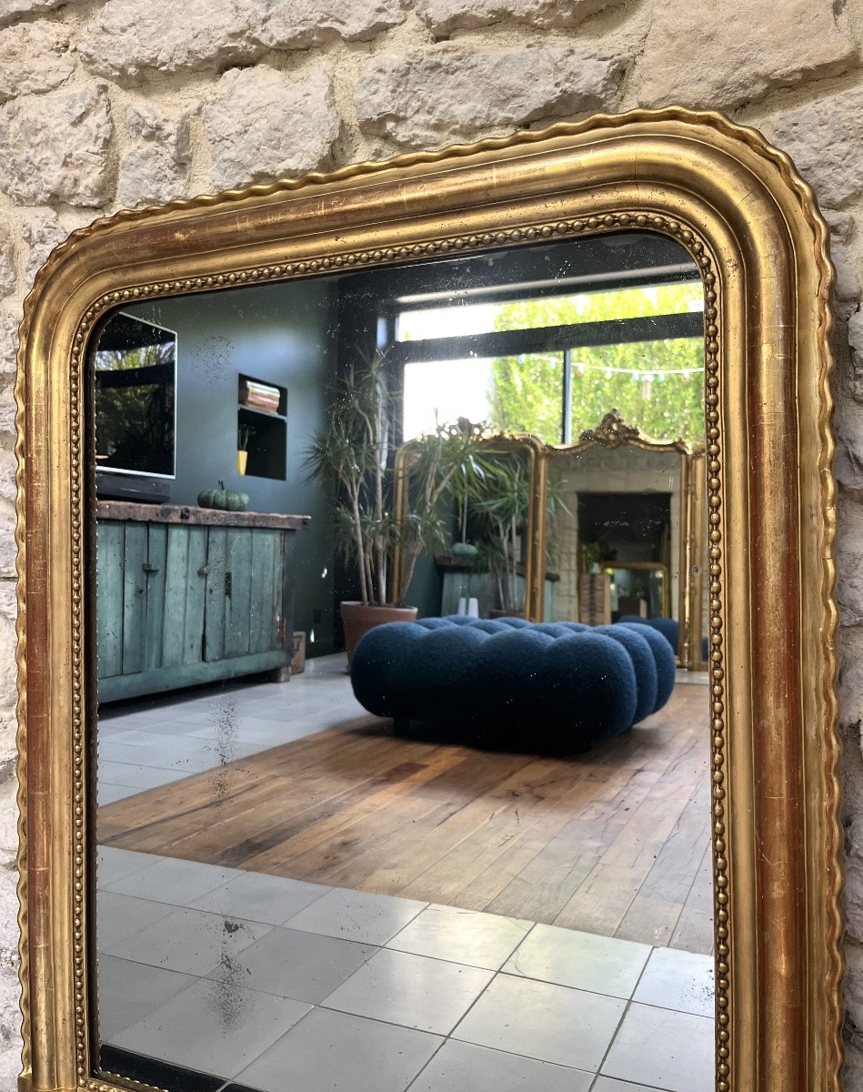 Antique Louis-philippe 99.5/81cm Mantel Mirror With Gold Leaf Beading, Trumeau-photo-3