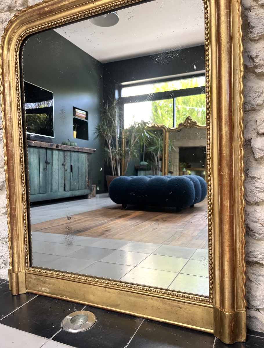 Antique Louis-philippe 99.5/81cm Mantel Mirror With Gold Leaf Beading, Trumeau-photo-4