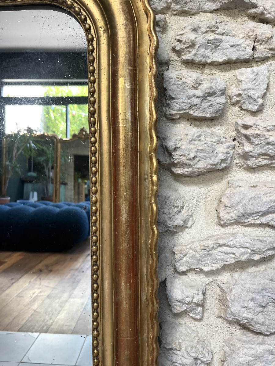 Antique Louis-philippe 99.5/81cm Mantel Mirror With Gold Leaf Beading, Trumeau-photo-6