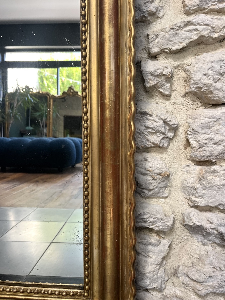 Antique Louis-philippe 99.5/81cm Mantel Mirror With Gold Leaf Beading, Trumeau-photo-7
