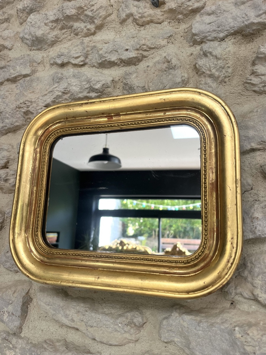 Pair Of Antique Mirrors 28.5/23cm Louis-philippe Beaded Gold Leaf Mercury Glass-photo-2
