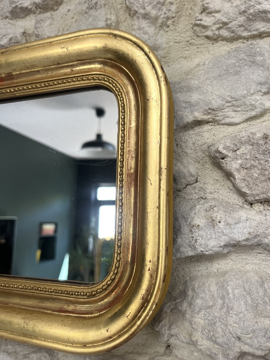 Pair Of Antique Mirrors 28.5/23cm Louis-philippe Beaded Gold Leaf Mercury Glass-photo-1