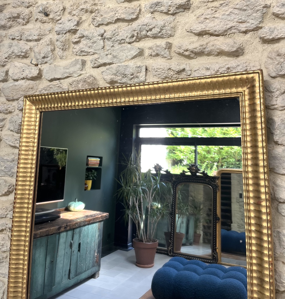 Antique Mirror, 77/72 Cm, With Dazzling Gold Leaf Gilding, Mercury-coated Glass, Fireplace Trumeau -photo-3