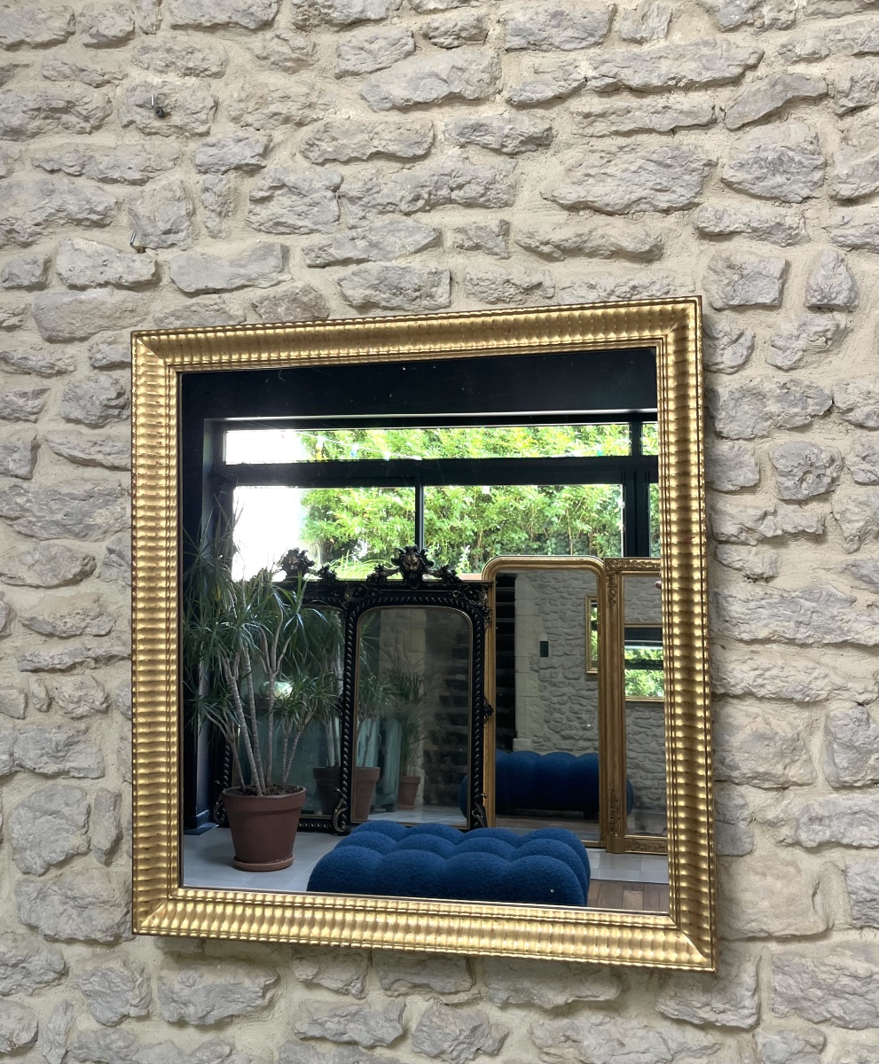 Antique Mirror, 77/72 Cm, With Dazzling Gold Leaf Gilding, Mercury-coated Glass, Fireplace Trumeau 