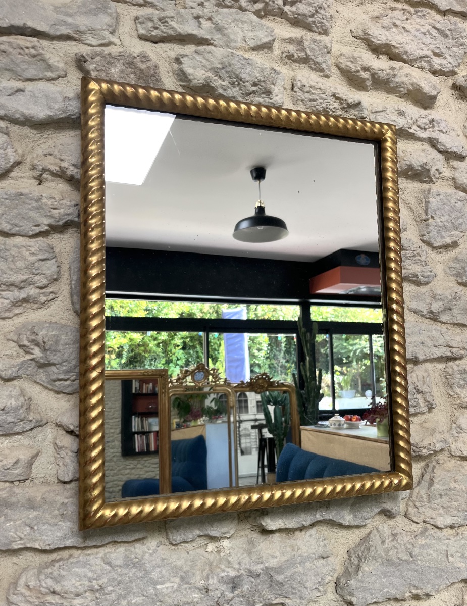 Antique Mirror Gilded With Gold Leaf, 49.5/41.5 Cm, With A Mercury-coated, Etched Mirror Surface; Fireplace Trumeau -photo-4