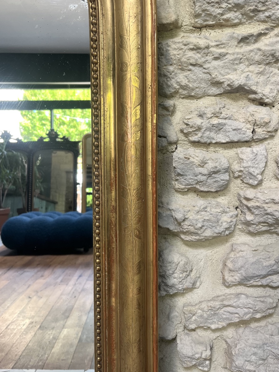 Antique Louis-philippe Beaded Mirror, 116/86 Cm, Gilded With Gold Leaf, Fireplace Trumeau -photo-2