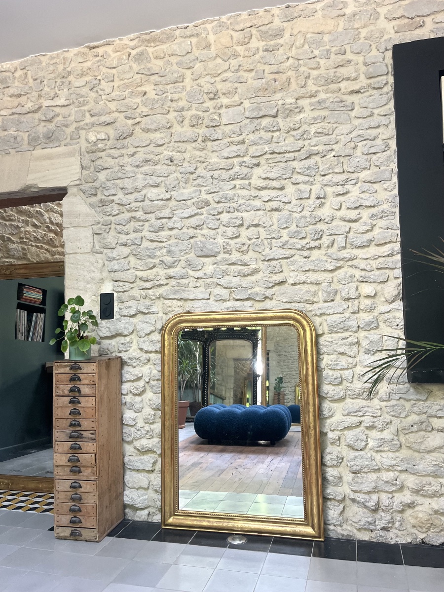 Antique Louis-philippe Beaded Mirror, 116/86 Cm, Gilded With Gold Leaf, Fireplace Trumeau -photo-5