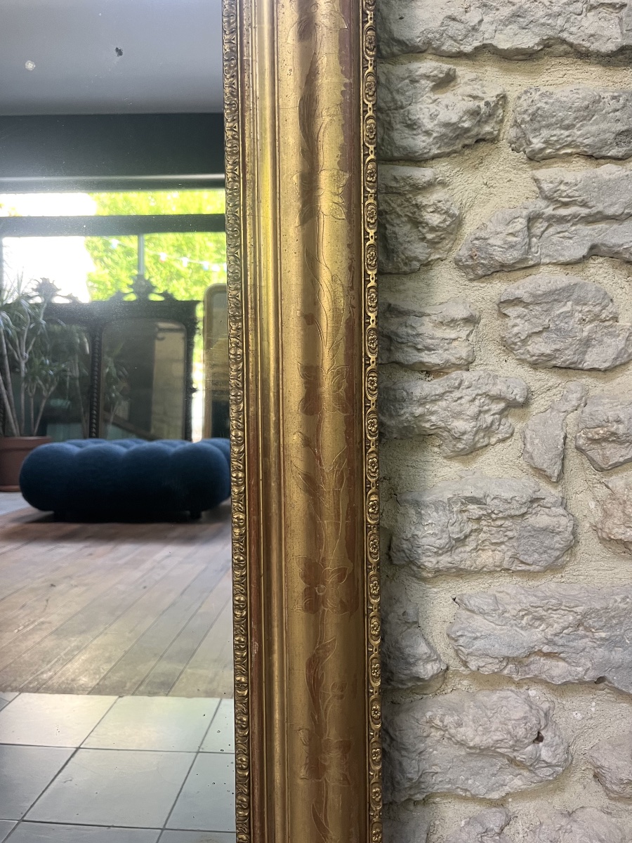 Miroir ancien Louis-Philippe 172cm/121cm doré à la feuille d’or, trumeau de cheminée floral  -photo-2