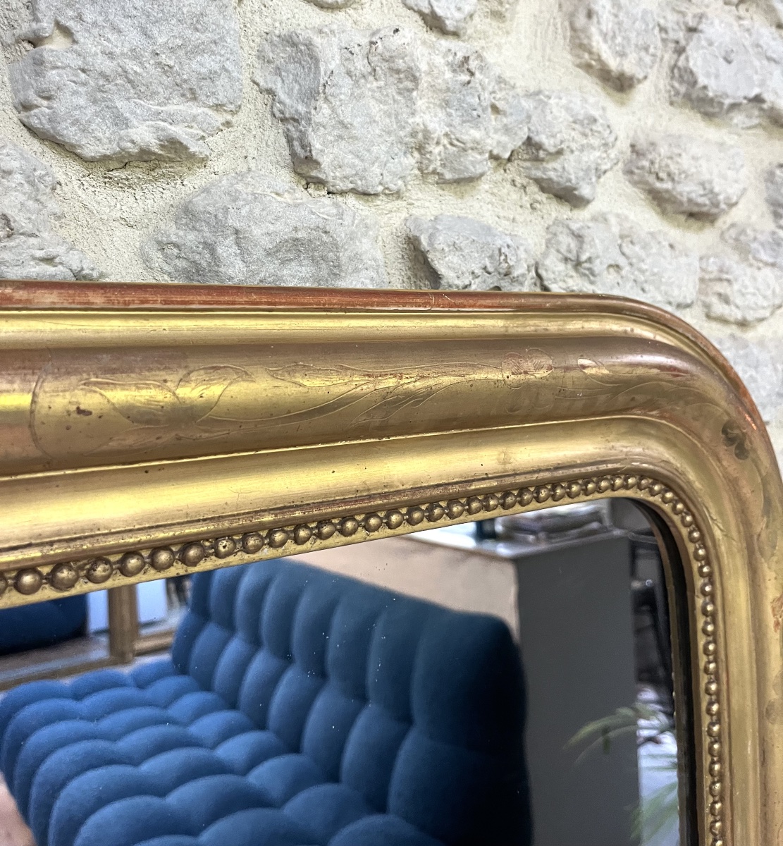 Trumeau, Louis-philippe Beaded Mantel Mirror, 156/129.5 Cm, Gilded With Gold Leaf, Mercury-coated Glass-photo-3