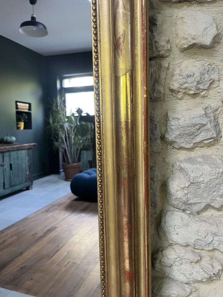 Trumeau, Louis-philippe Beaded Mantel Mirror, 156/129.5 Cm, Gilded With Gold Leaf, Mercury-coated Glass-photo-4