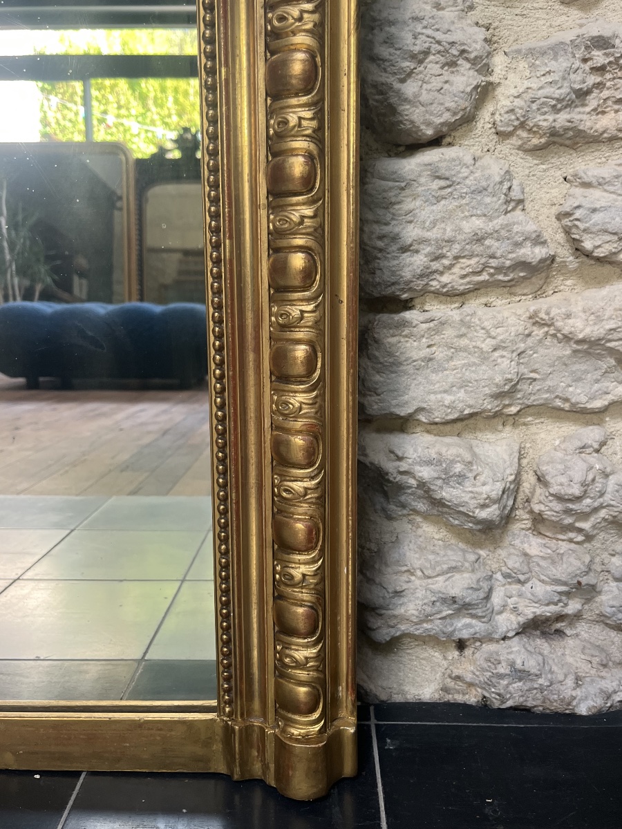 Fireplace Mirror With Beaded Trim, 159/104 Cm, Gilded With Gold Leaf; Fluted Fireplace Trumeau With Mirrored Glass -photo-1