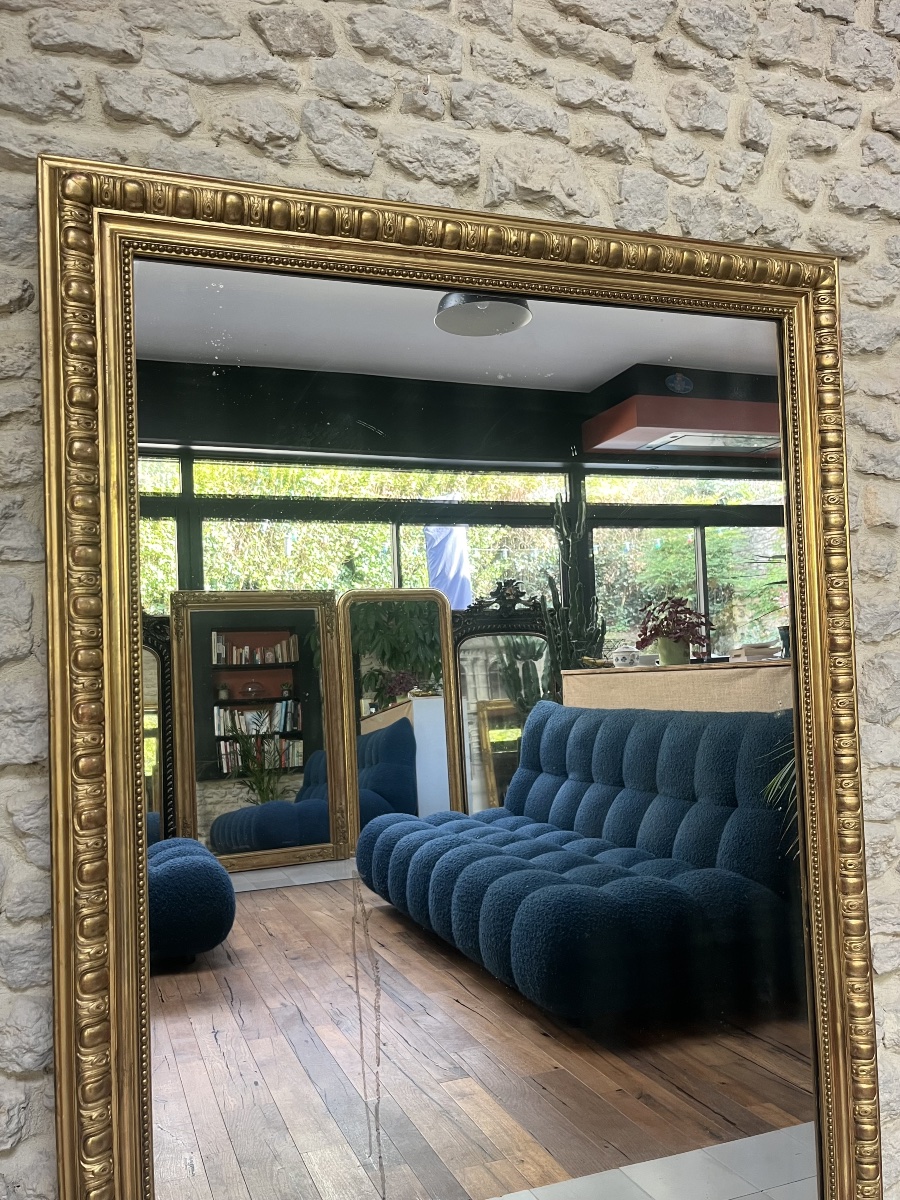 Fireplace Mirror With Beaded Trim, 159/104 Cm, Gilded With Gold Leaf; Fluted Fireplace Trumeau With Mirrored Glass -photo-4