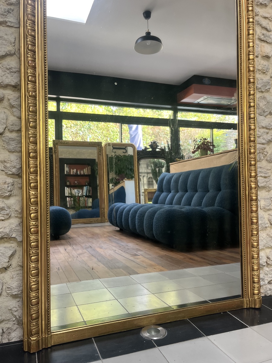 Fireplace Mirror With Beaded Trim, 159/104 Cm, Gilded With Gold Leaf; Fluted Fireplace Trumeau With Mirrored Glass -photo-6