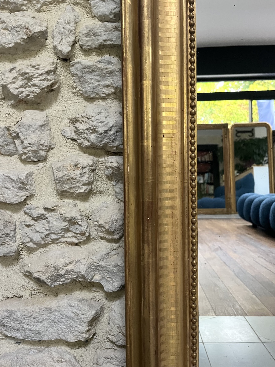 Miroir ancien Louis-Philippe perlé 128/92,5cm forme chapeau de gendarme décor géométrique-photo-5