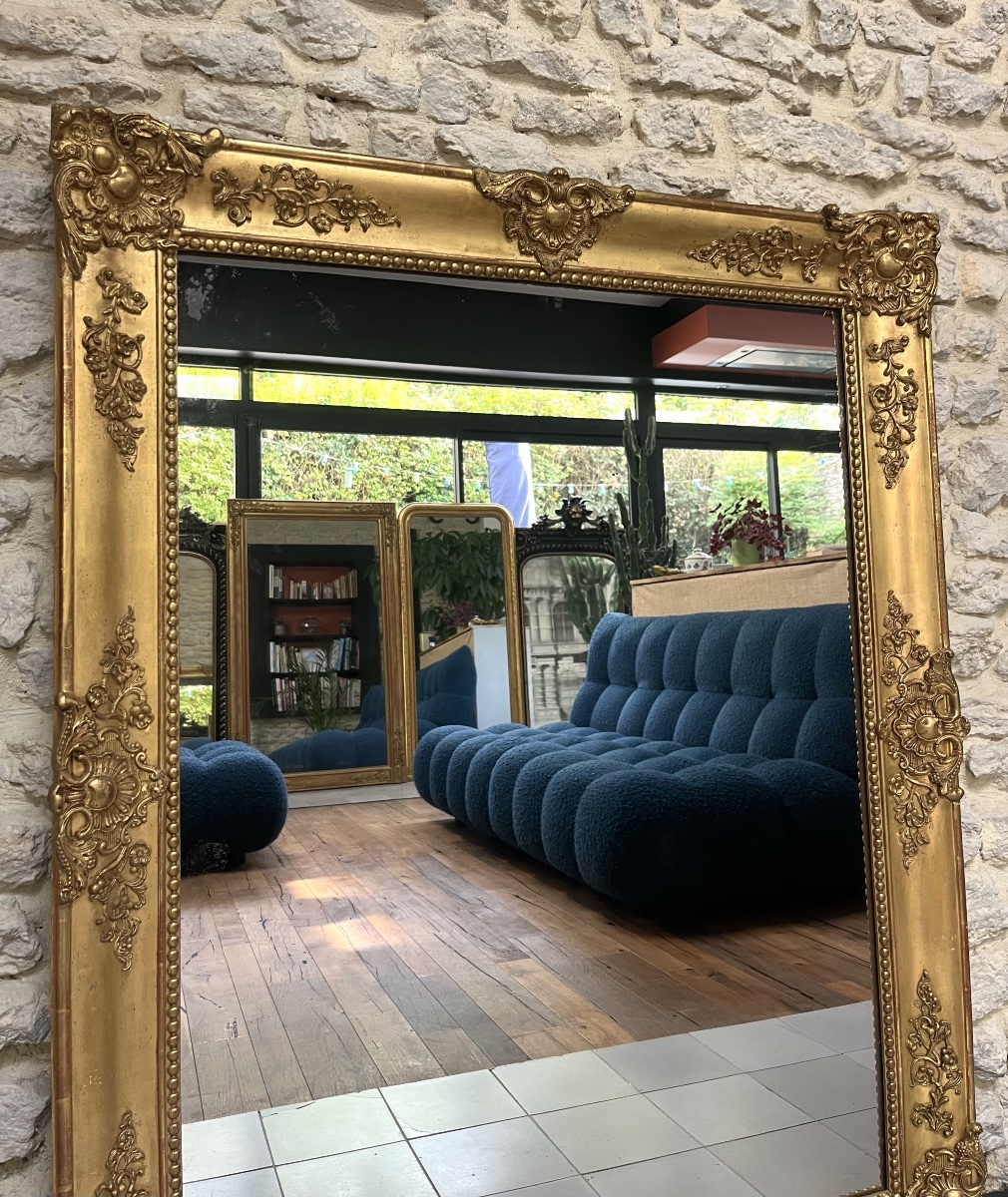Miroir ancien de cheminée époque Empire 128/102,5cm, glace au mercure, trumeau de cheminée   -photo-2