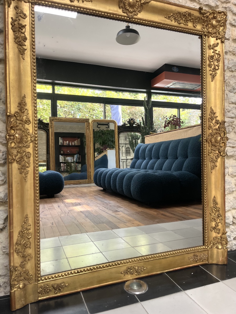 Miroir ancien de cheminée époque Empire 128/102,5cm, glace au mercure, trumeau de cheminée   -photo-3