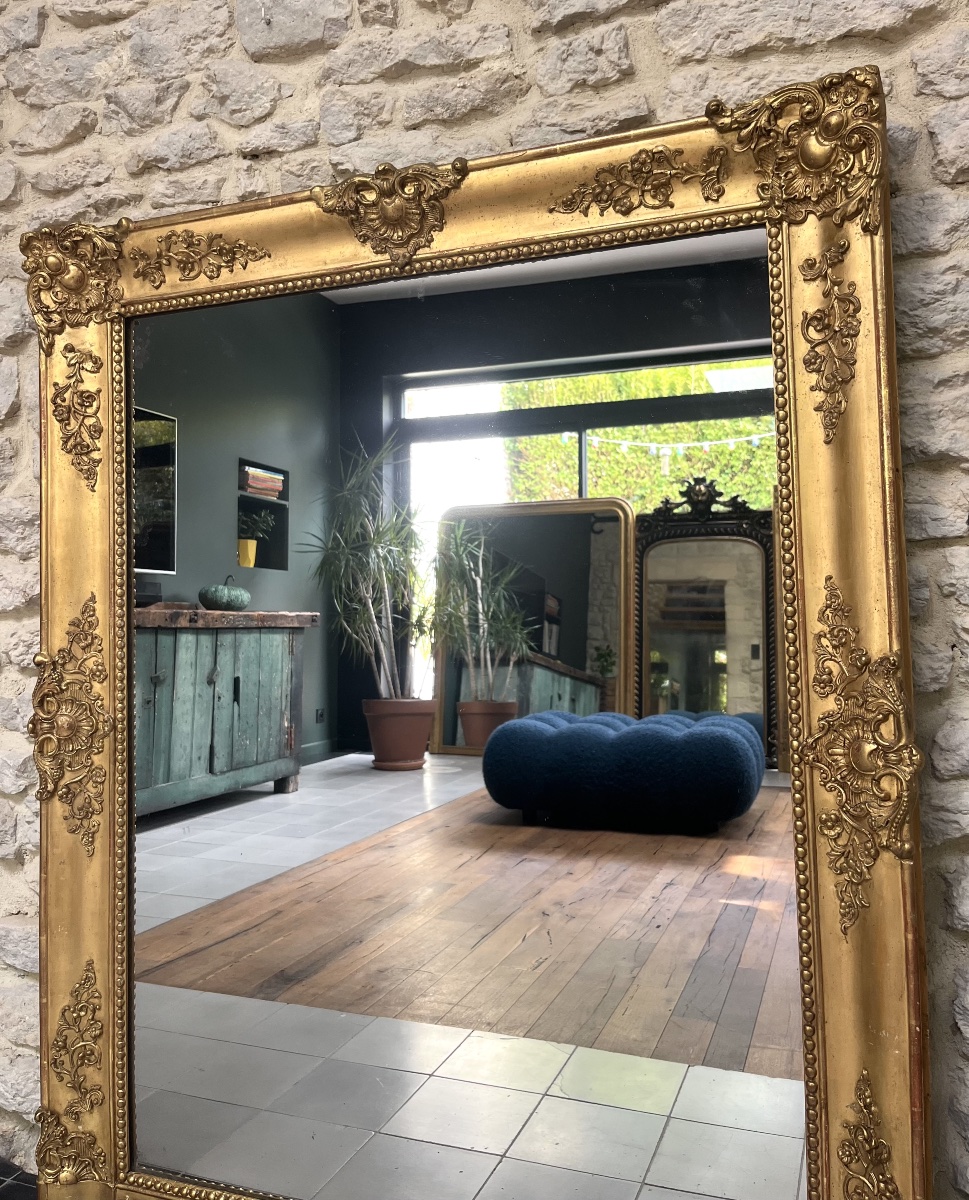 Miroir ancien de cheminée époque Empire 128/102,5cm, glace au mercure, trumeau de cheminée   -photo-4