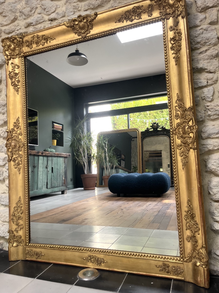 Miroir ancien de cheminée époque Empire 128/102,5cm, glace au mercure, trumeau de cheminée   -photo-1
