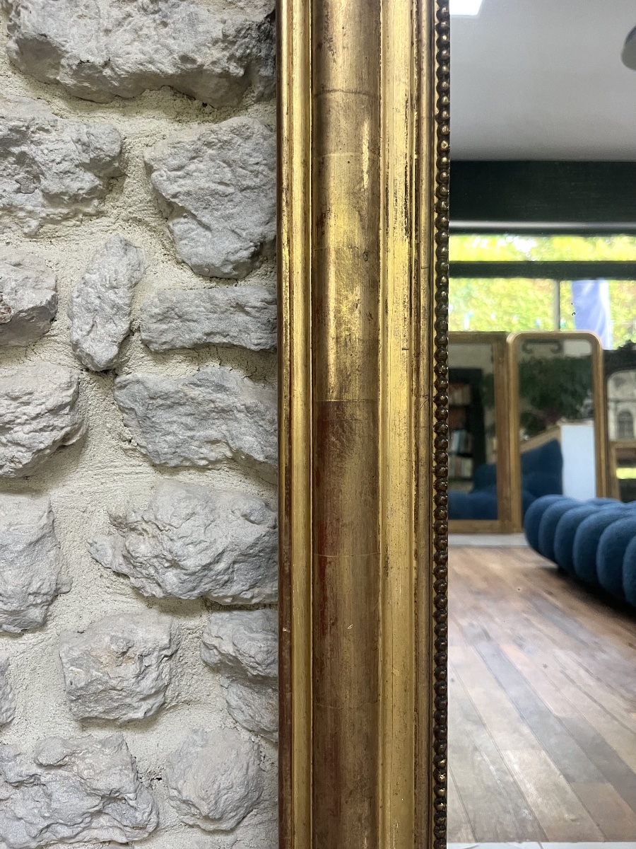 Antique Louis-philippe Beaded Mirror, 126/90 Cm, Gilded With Gold Leaf, Trumeau With Floral Molding -photo-3