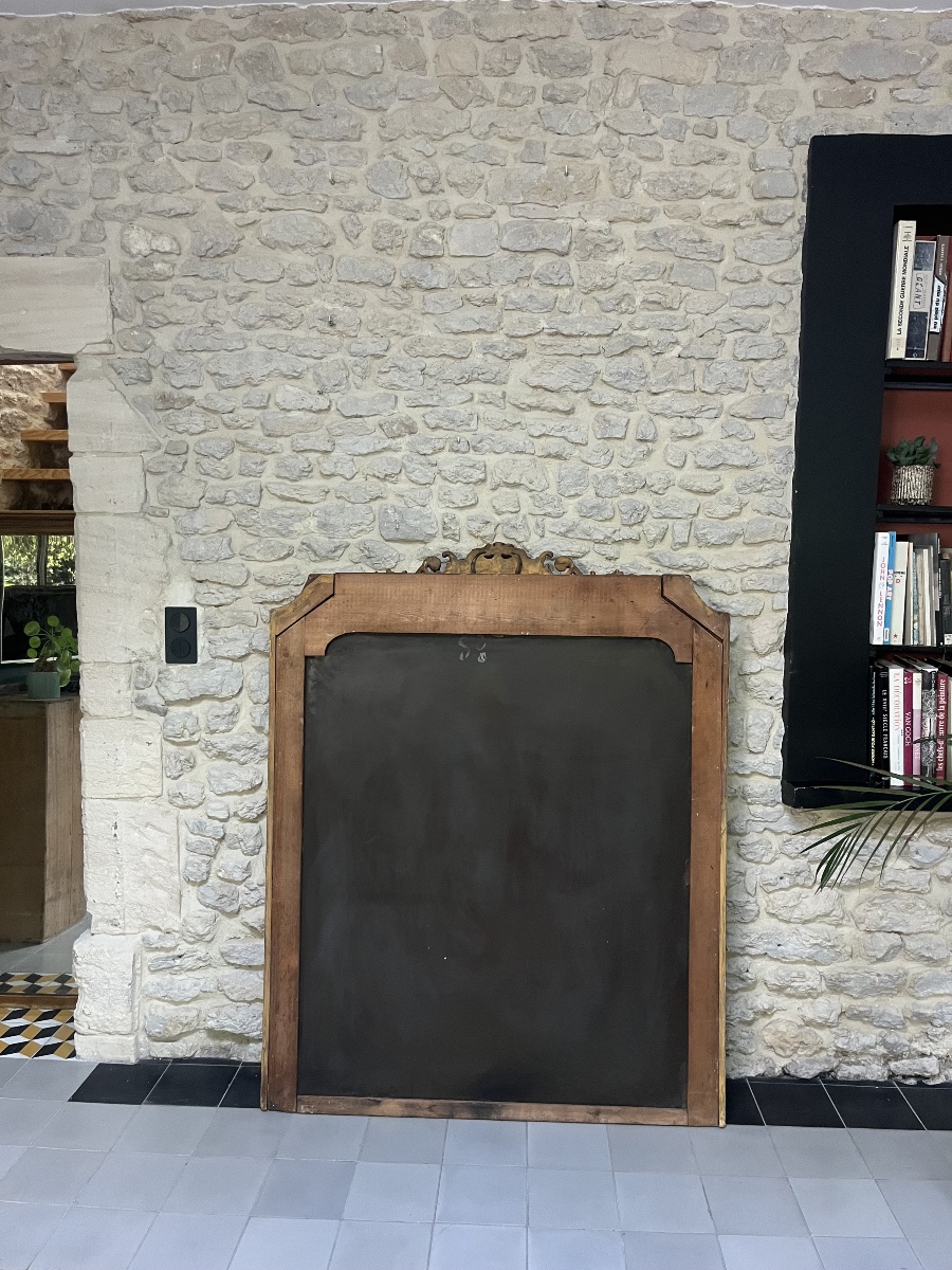 Miroir ancien de cheminée et perlé 150,5/120cm doré à la feuille d’or, trumeau cheminée, glace -photo-7