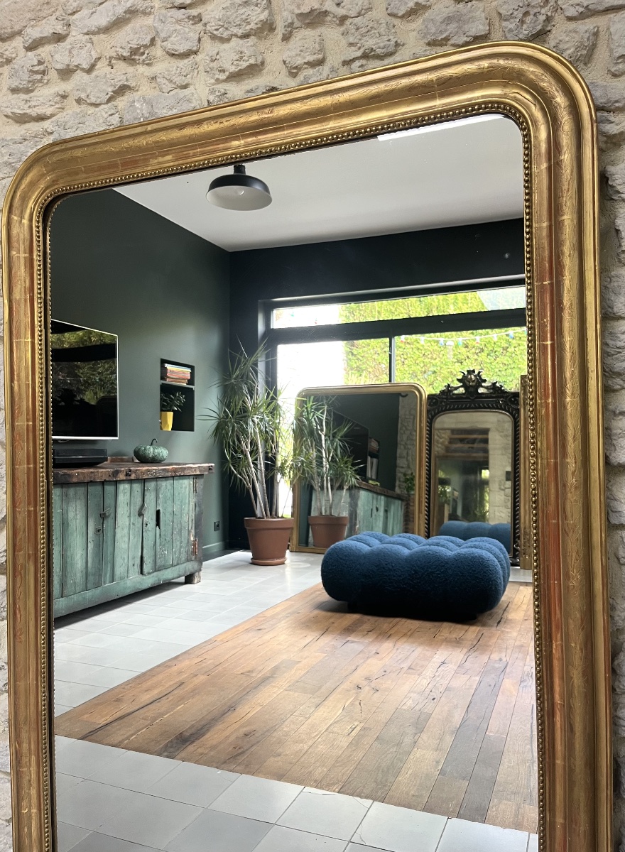 Miroir ancien de cheminée Louis-Philippe perlé 151,5/105cm trumeau de cheminée, glace  -photo-3