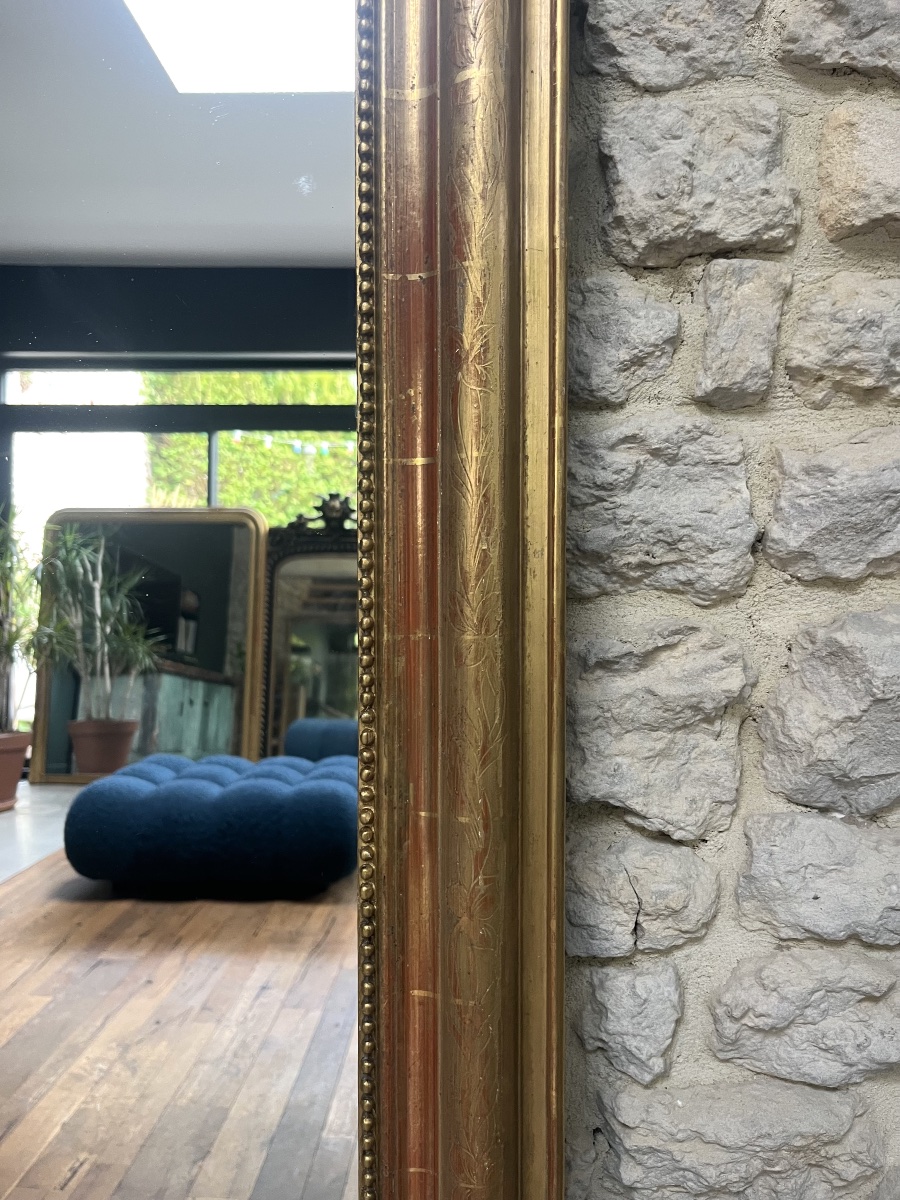 Miroir ancien de cheminée Louis-Philippe perlé 151,5/105cm trumeau de cheminée, glace  -photo-3