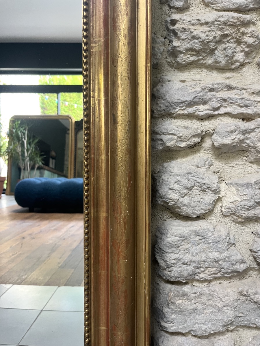 Miroir ancien de cheminée Louis-Philippe perlé 151,5/105cm trumeau de cheminée, glace  -photo-4