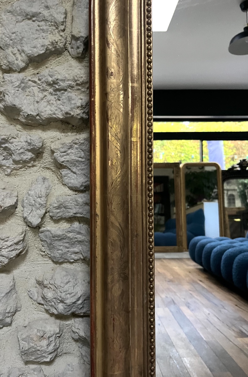 Miroir ancien Louis-Philippe à fronton et perlé 135/98,5cm, trumeau de cheminée, glace-photo-6