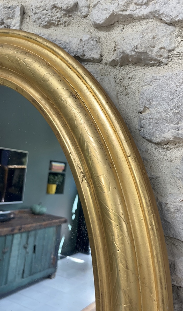 Oval Mirror, 83.5 X 65 Cm, Gilded With Gold Leaf And Featuring A Floral Design; Antique Mirror From The Late 19th To Early 20th Century-photo-3