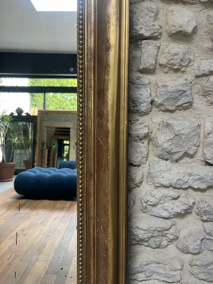 Louis-philippe Beaded Fireplace Mirror, 157.5/112 Cm, Fireplace Trumeau, Glass, Antique  -photo-4