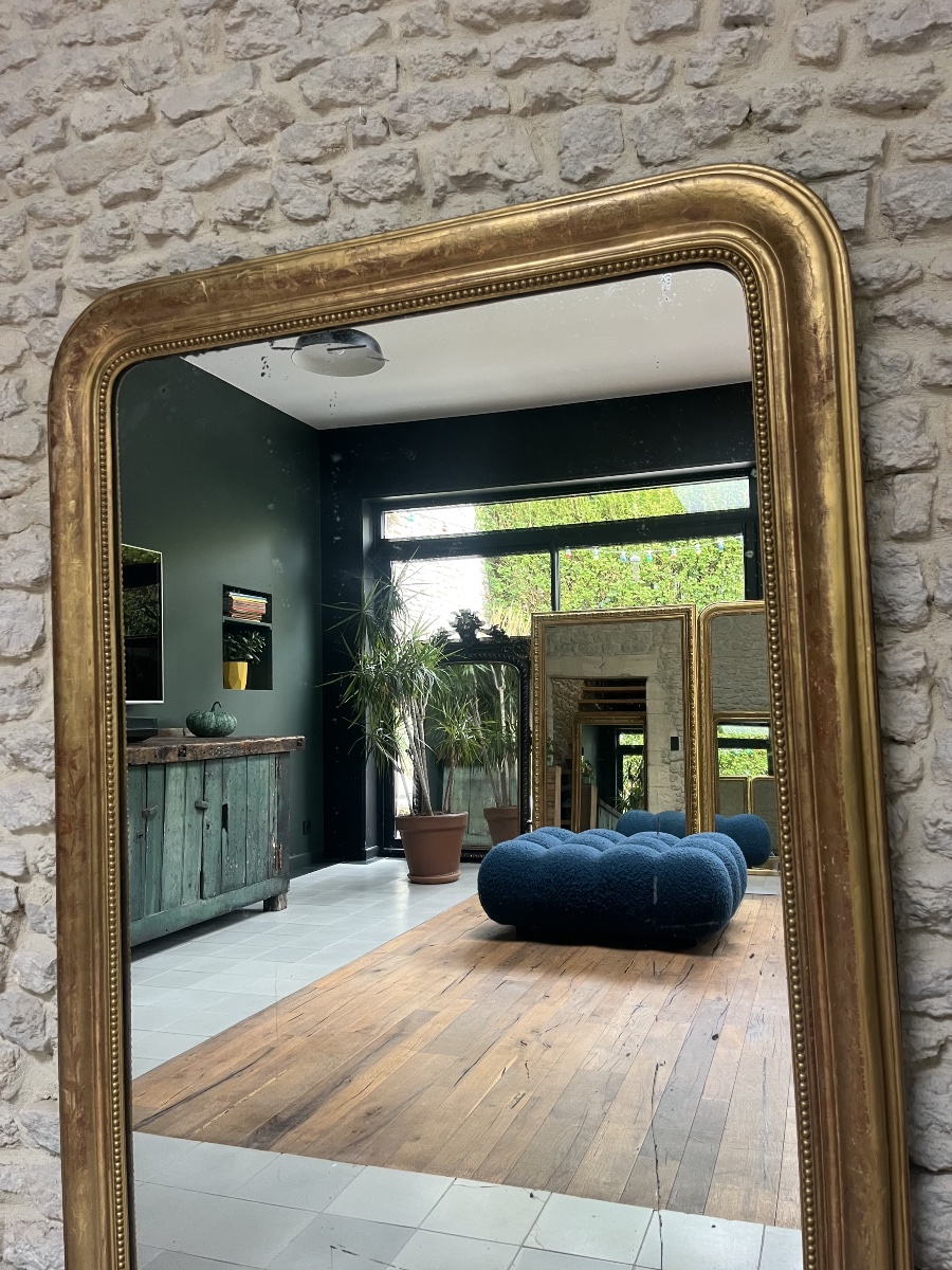 Louis-philippe Beaded Fireplace Mirror, 157.5/112 Cm, Fireplace Trumeau, Glass, Antique  -photo-6