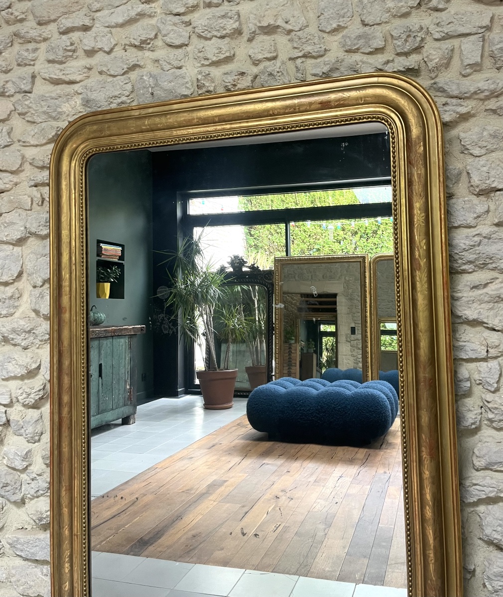 Louis-philippe Beaded Mirror, 148.5/99.5 Cm, Mercury-coated Glass, Fireplace Trumeau -photo-1