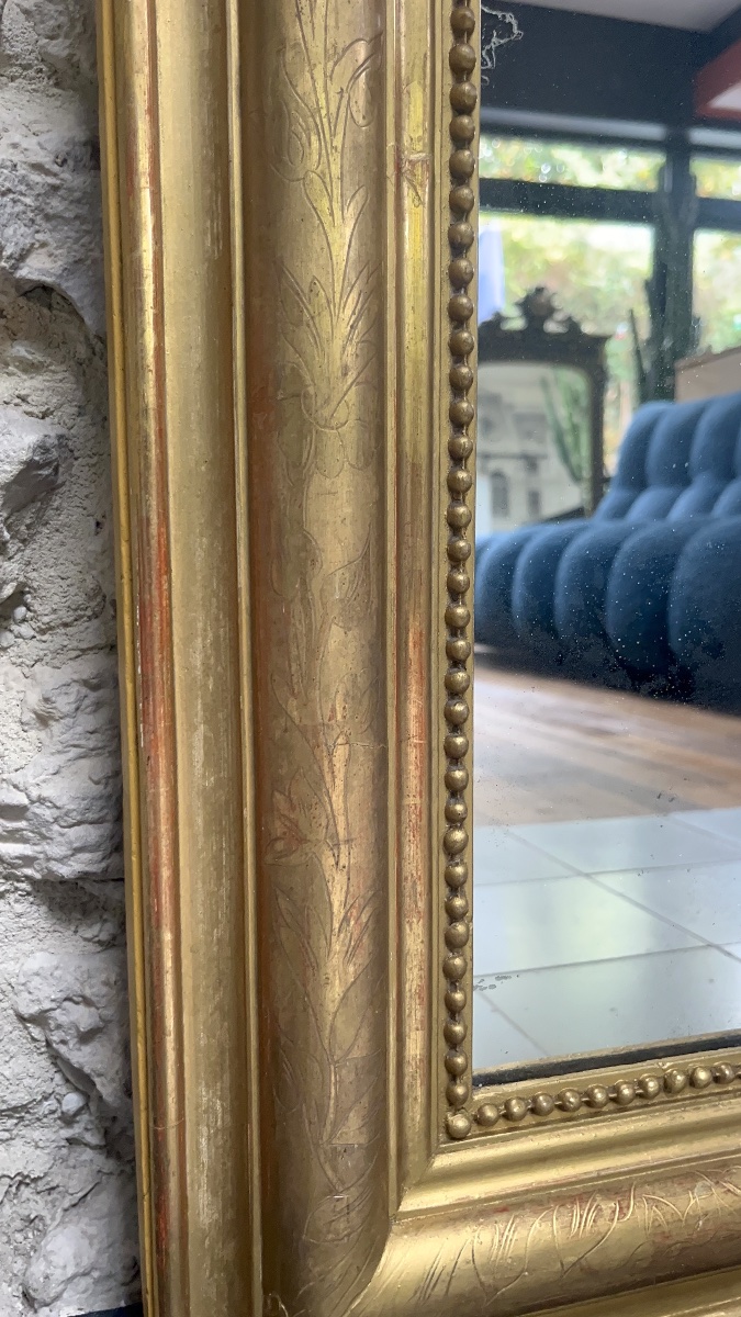 Louis-philippe Beaded Mirror, 148.5/99.5 Cm, Mercury-coated Glass, Fireplace Trumeau -photo-5