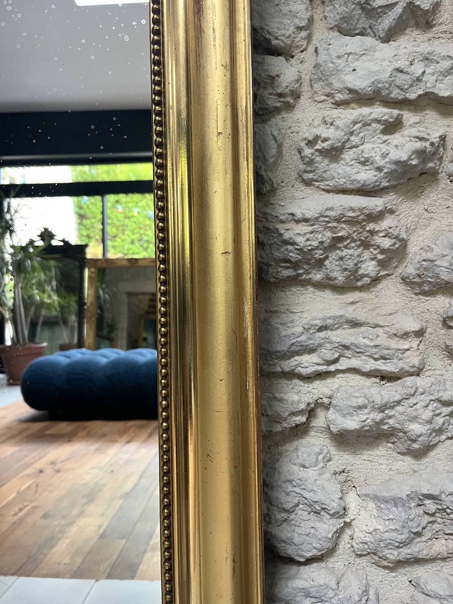 Miroir de cheminée perlé 162,5/107,5cm doré à la feuille d’or, trumeau de cheminée, glace   -photo-6