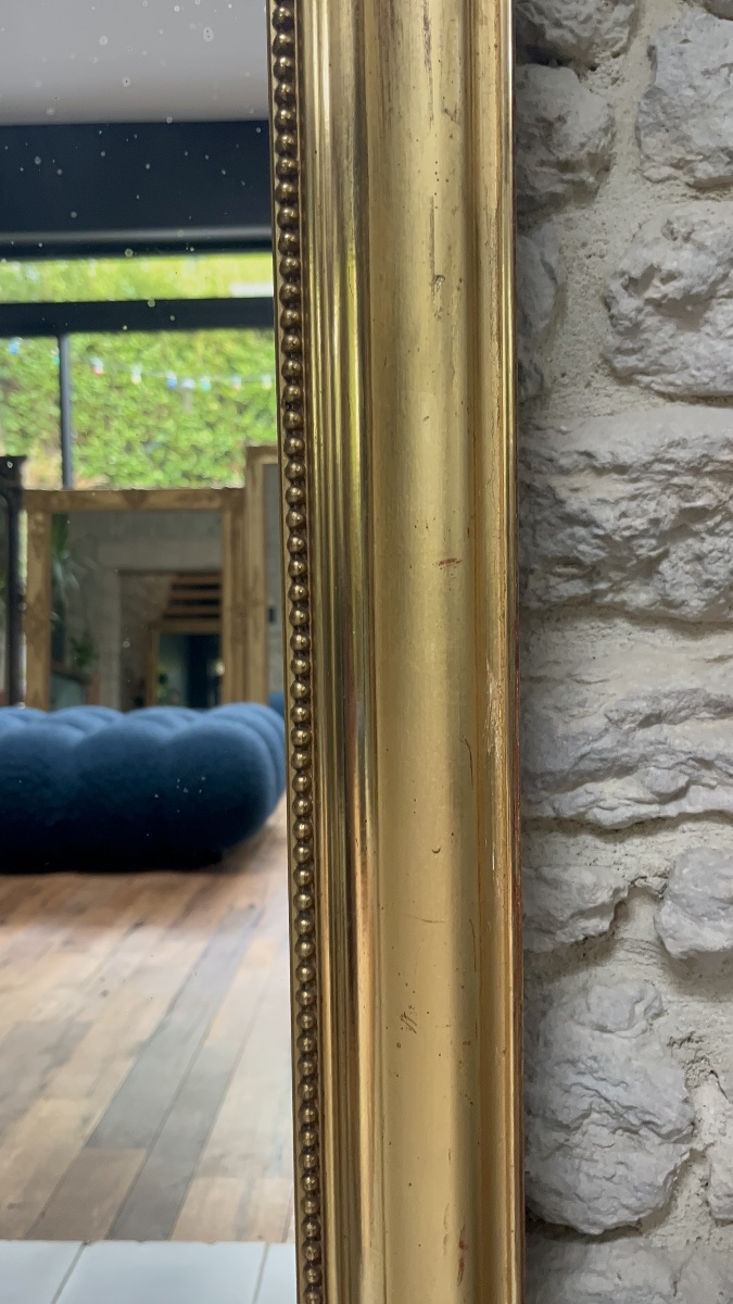 Miroir de cheminée perlé 162,5/107,5cm doré à la feuille d’or, trumeau de cheminée, glace   -photo-8